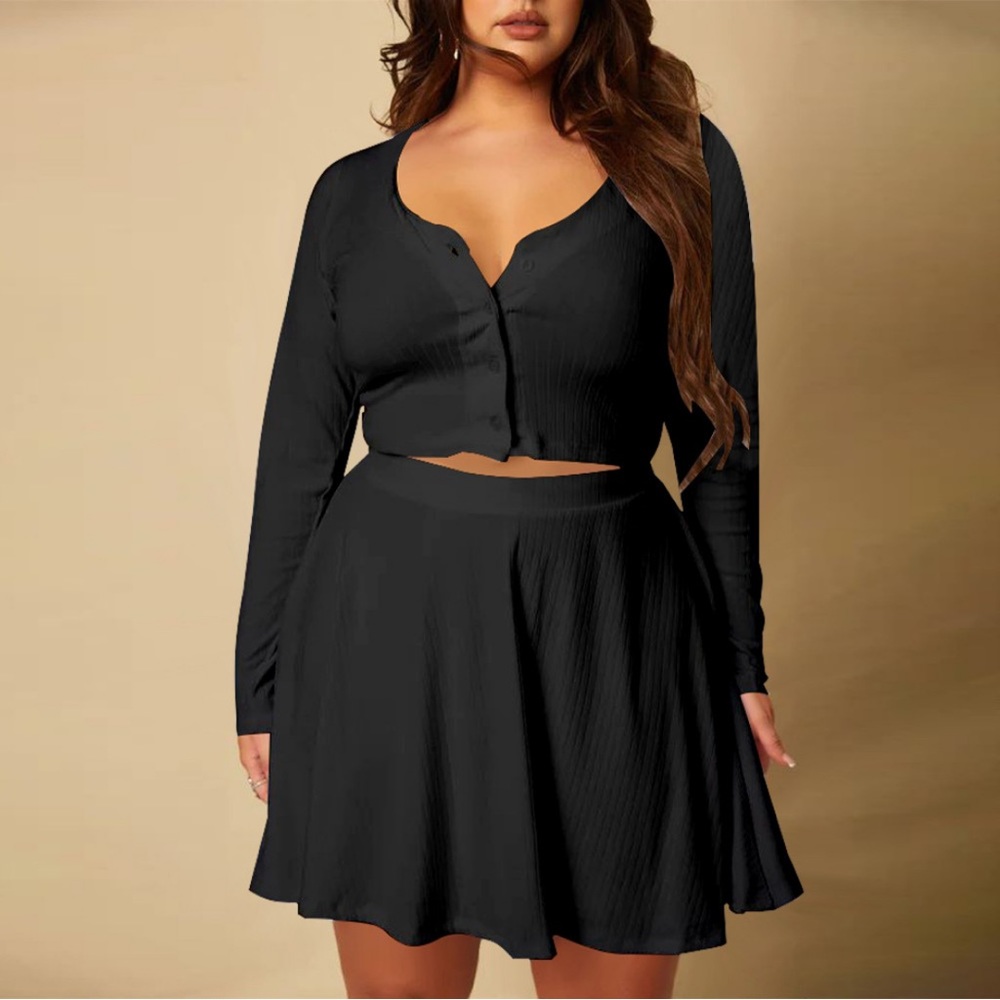 Matching Long Sleeve Crop Top & A-Line Skirt Set